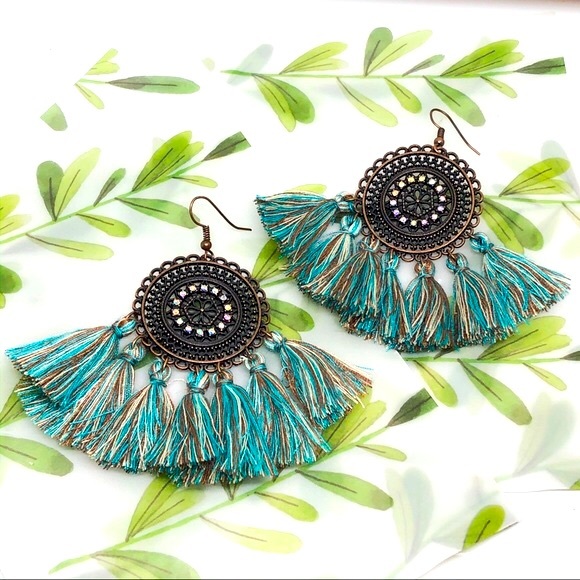 Jewelry - Turquoise dream catcher fringe tassel Earrings